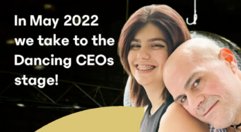 Phillip Di Bella and his daugher Arnika with the text "In May 2022 we take to the Dancing CEOs stage!"